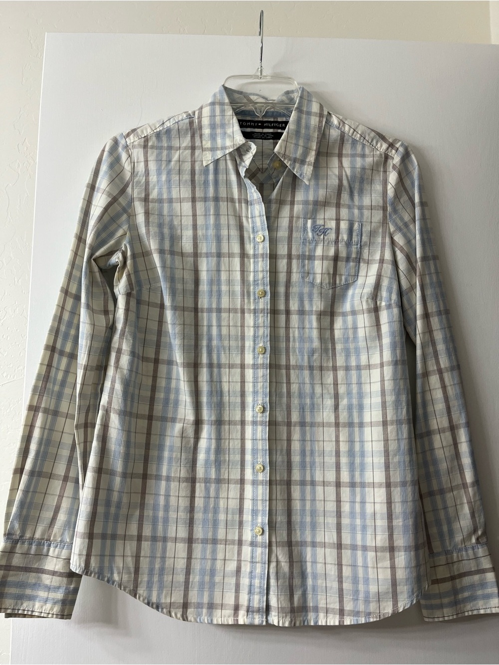 Tommy Hilfiger Cream, Blue and Tan Plaid Button-Up Shirt
